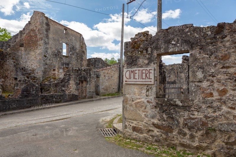Oradour-sur-Glane, France - April 29, 2019: The ruins of the village after the massacre by the german nazi's in 1944 that destroyed it.