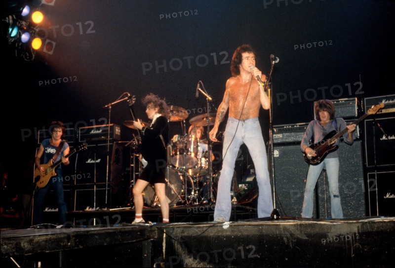 AC/DC's Bon Scott, Angus Young and the band onstage at the Palladium in August, 1978