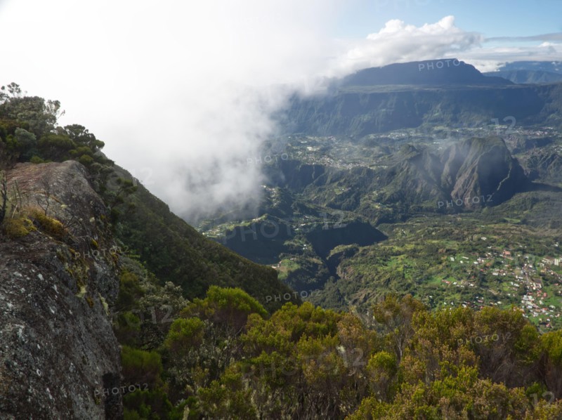 Roche Ecrite partly cloudy viewpoint on Salazie in Reunion Island