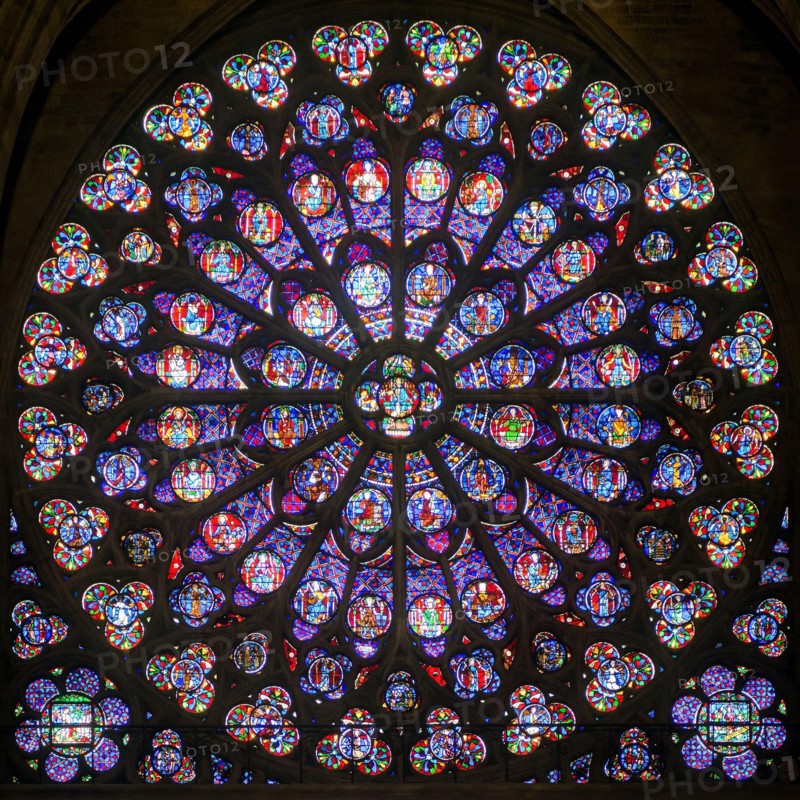 Rose stained glass window of Notre Dame Cathedral in Paris