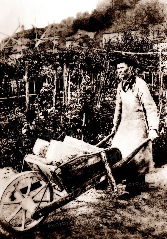 Ferdinand Cheval (1836-1924) working in his inspirational Le Palais idéal. Later known as Facteur Cheval, he was an ordinary French postman who spent thirty-three years of his life building Le Palais idéal (the "Ideal Palace") in Hauterives, in the Drôme department in southeastern France. The Palace is regarded as an extraordinary example of naïve art architecture, the decoration of which resembles aspects of Gaudí's Sagrada Família.