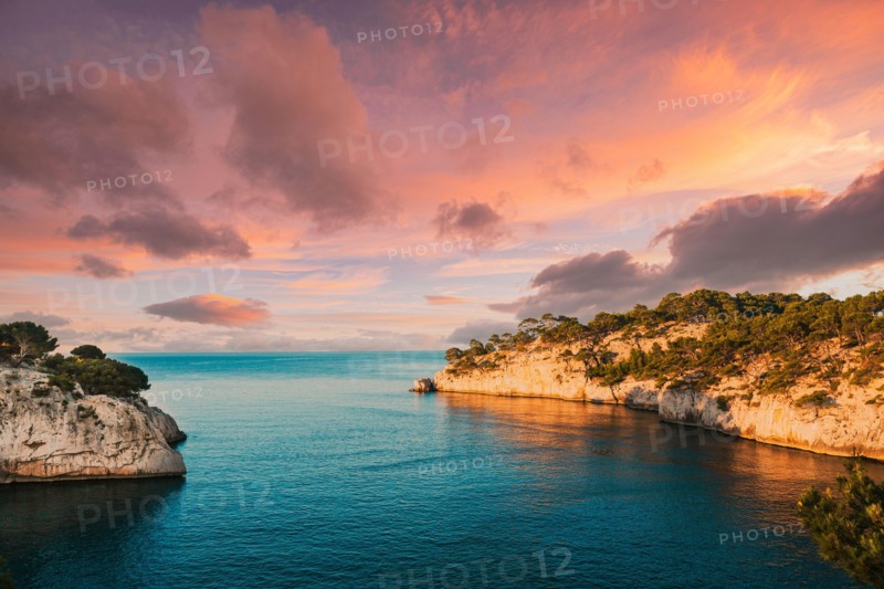 Cassis, Calanques, France. French Riviera. Beautiful Nature Of Cote De Azur On The Azure Coast Of France. Calanques - A Deep Bay Surrounded By High