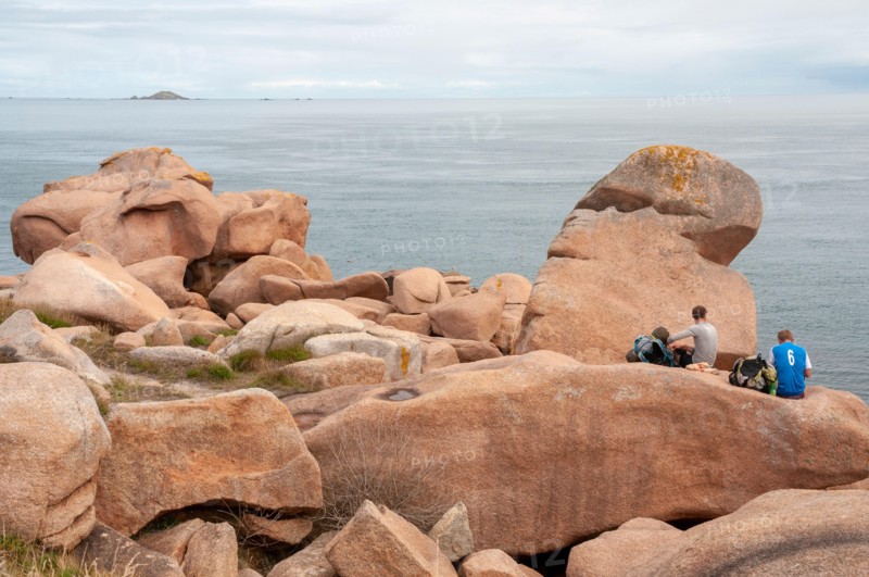 Rocks on the GR34 coastal path along the Pink Granite coast (Cote de Granit Rose), Pors Rolland, Ploumanac’h, Cotes d'Armor (22), Brittany region, Fra