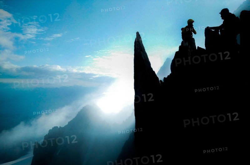 Climbing Arête de la Table in the French Alps, photograph taken at dawn