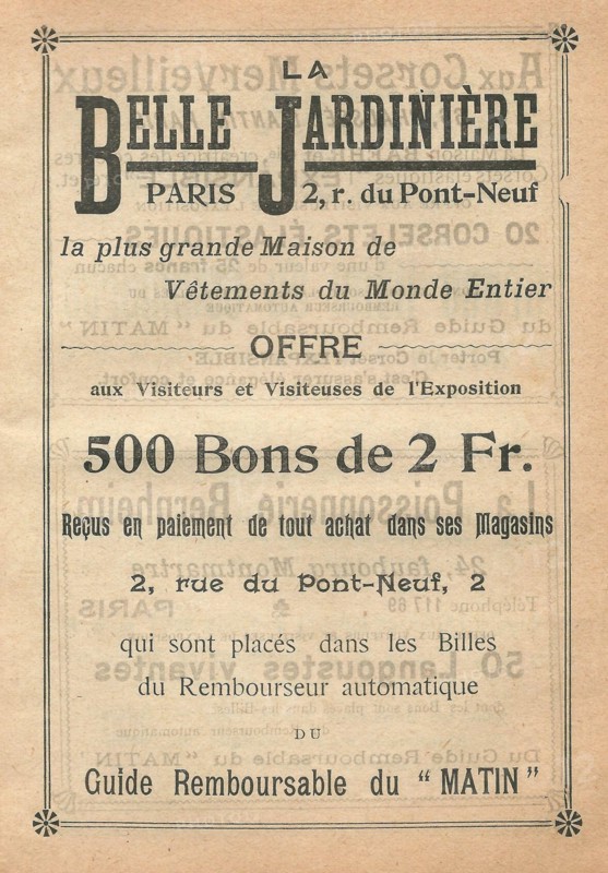 Réclame 1900-La Belle Jardinière.