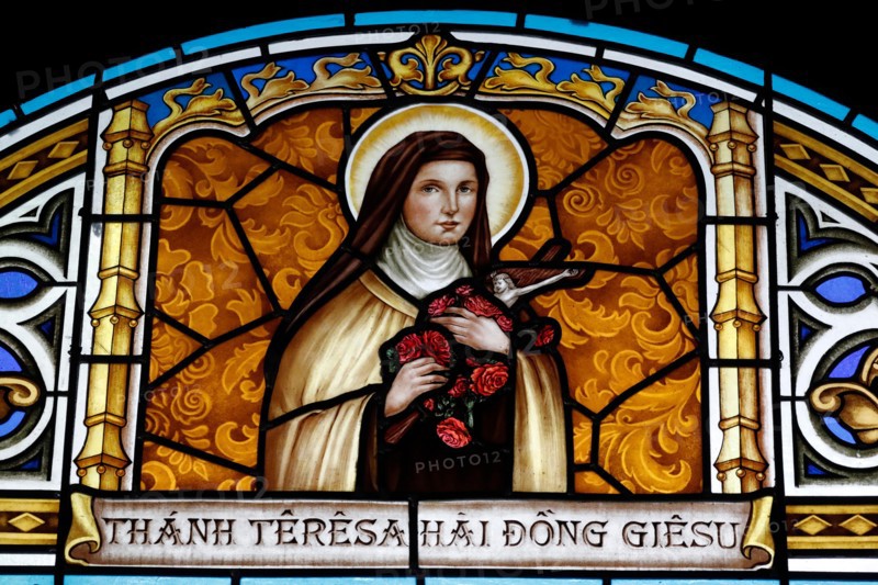 Thi Nghe Church. Stained glass.   Saint Therese of the Child Jesus and the Holy Face. Therese of Lisieux. Ho Chi Minh City. Vietnam.