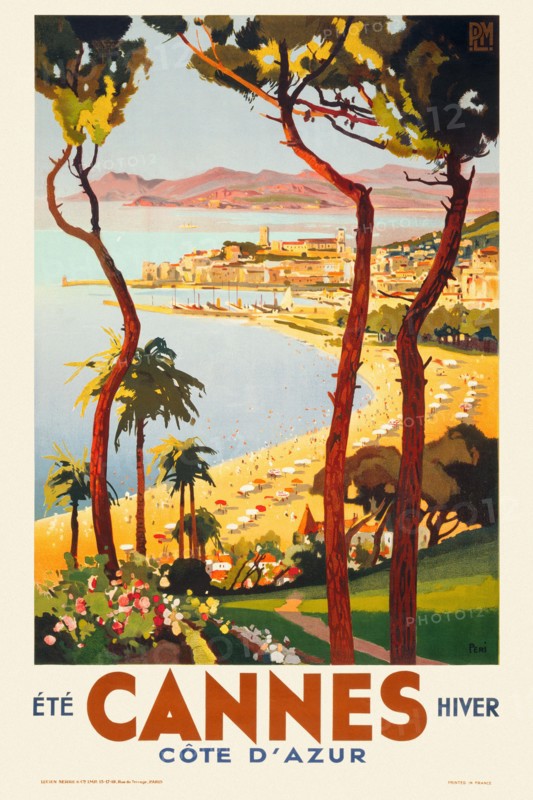 Cannes. Côte d'Azur. Été, hiver by Lucien Peri (1880-1948). Poster published in 1935 in France.