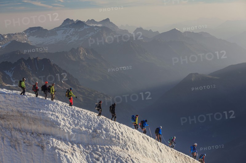 Group of Mountaineers, Aiguilles du Midi, Mont Blanc Massif, French Alps, Chamonix, France