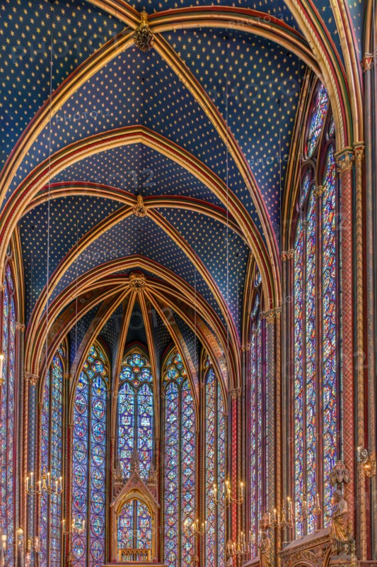 Paris; France - August 10; 2023: La Sainte Chapelle with artistic stained glass windows with gothic architecture; Unesco heritage site