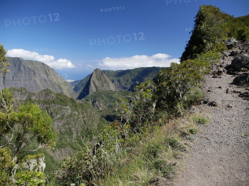 Iconic hike in Mafate, view of the Port from Scout path on the way to Aurere, Reunion island, France