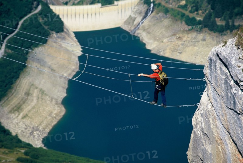 via ferrata in north Alps mountains near Alberville, France, Alps