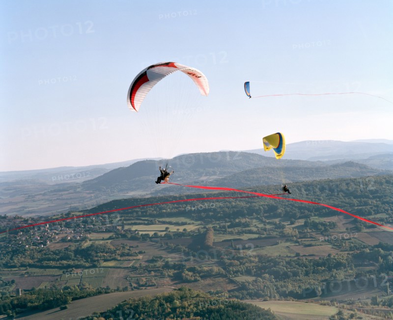 Powered paragliding from the Gergovie plateau Massif Central France
