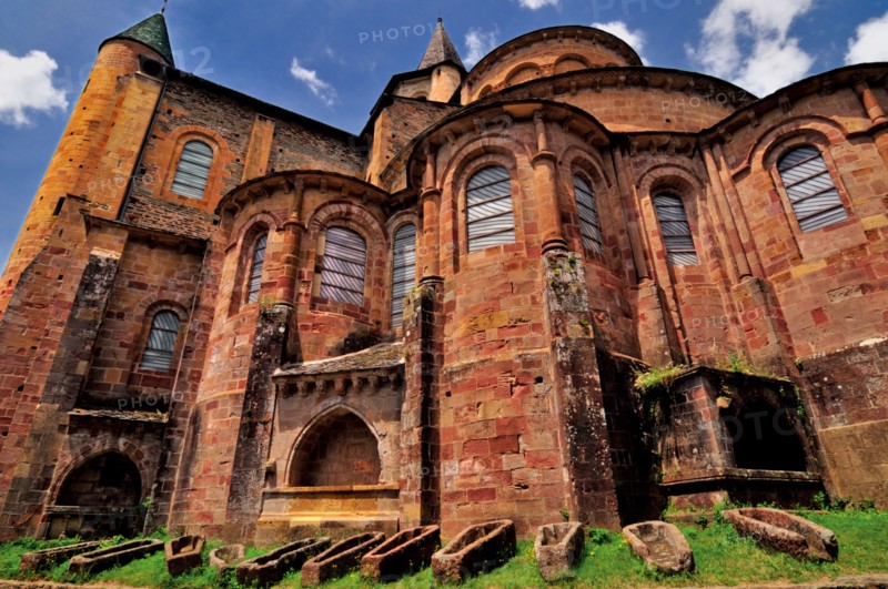 France, Conques: Back view of the Abbey St. Foy