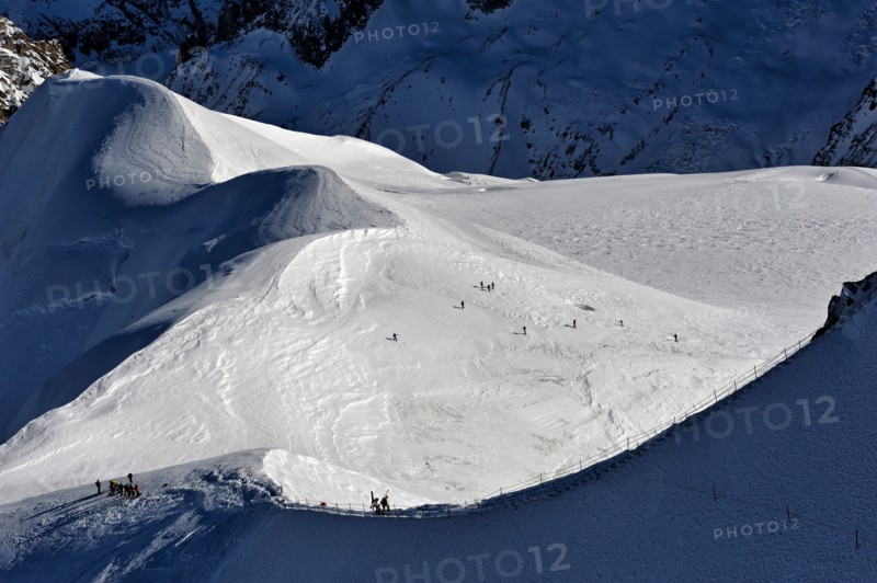 Mountaineers near Aiguille du Midi, Chamonix, France.