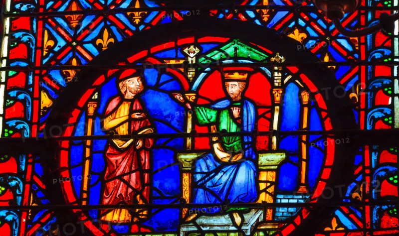 King Adviser Medieval Life Stained Glass Saint Chapelle Paris France.