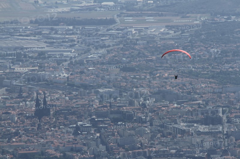 Paragliding from the Puy de Dôme, above Clermont-Ferrand, Auvergne, France