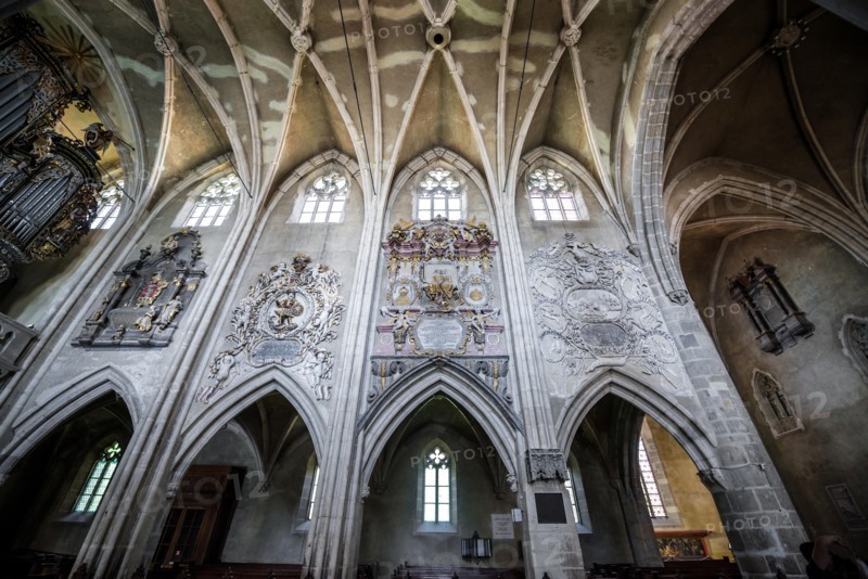 Interior of gothic style Lutheran Cathedral of Saint Mary in Historic Center of Sibiu city of Transylvania region, Romania