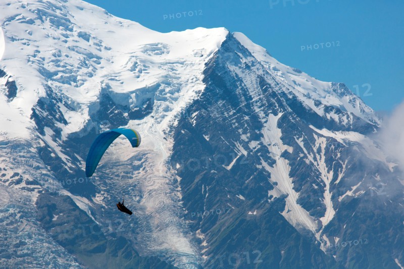 Europe,France,Chamonix district. Paragliding on Mont Blanc Range