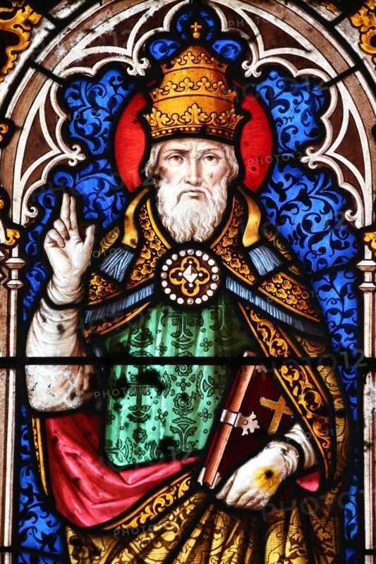 Saint Fargeau church.  Stained glass window. Pope Alexander I.  France.