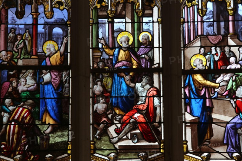 Notre Dame church, Dives sur Mer. Stained glass.