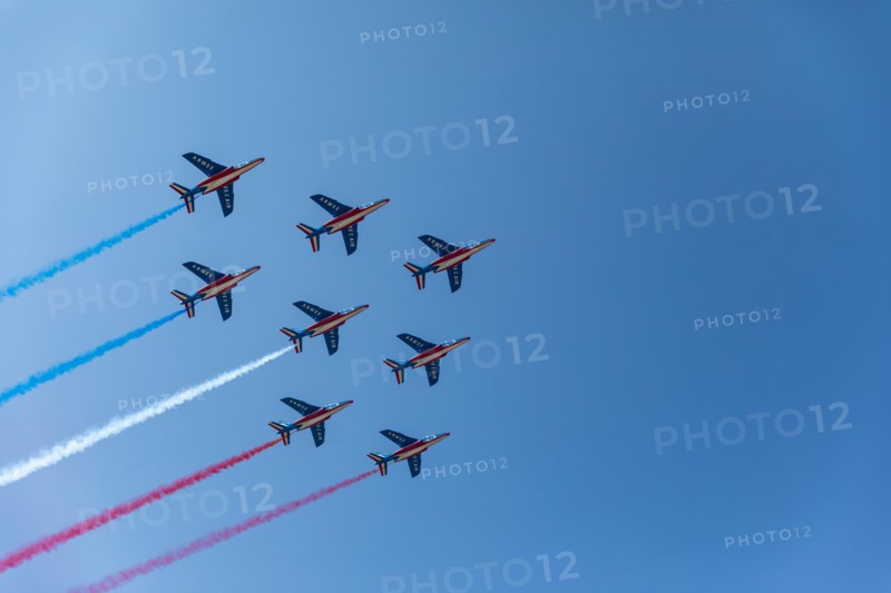 Patrouille de France (French Acrobatic Patrol) with blue white and red smoke