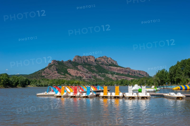 Landscape at the lake Arena with the rock of Roquebrune, Var, Provence-Alpes-Cote d`Azur, France, Europe