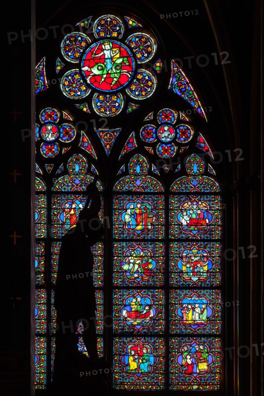 PARIS, FRANCE - APRIL 25: Stained glass window in Cathedral Notre Dame de Paris on april 25, 2011 in Paris.