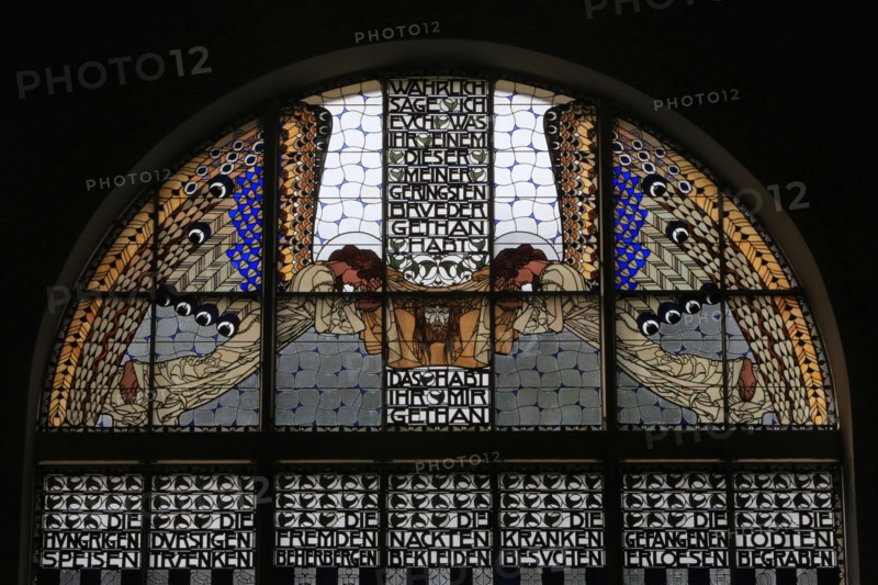 Am Steinhof church (church Leopld). Stained glass by Koloman Moser. The Veil of Veronica. Steinhof Church built by Otto Wagner between 1902 and 1907.