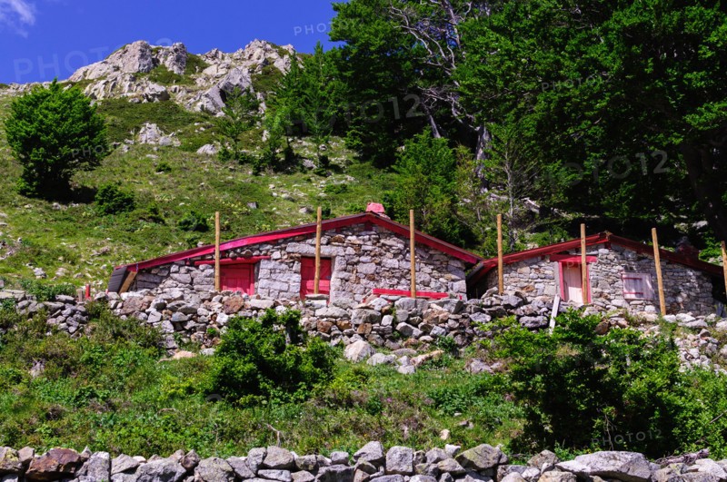 Sheepfold of Alzetta in the beautiful landscapes of the GR20 hike in Corsica, France