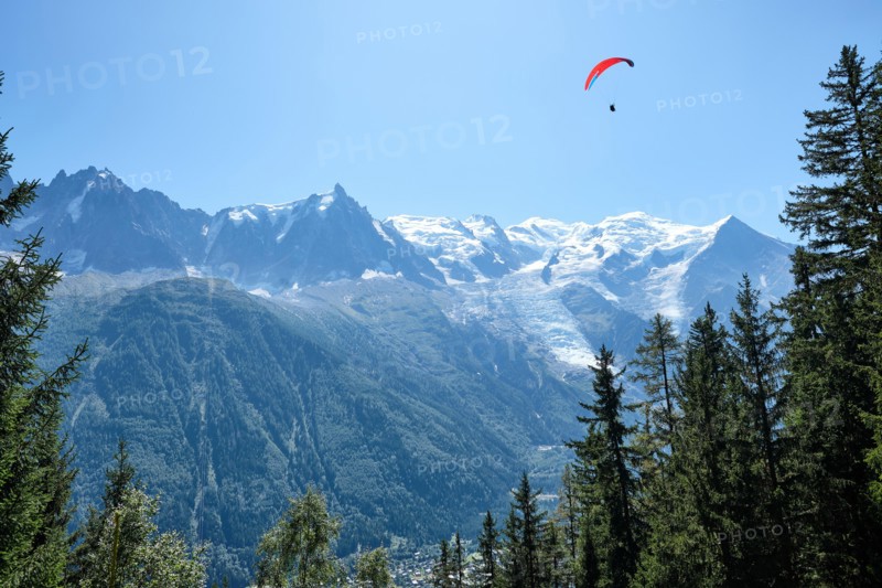 Summer paragliding at Chamonix near Mont Blanc