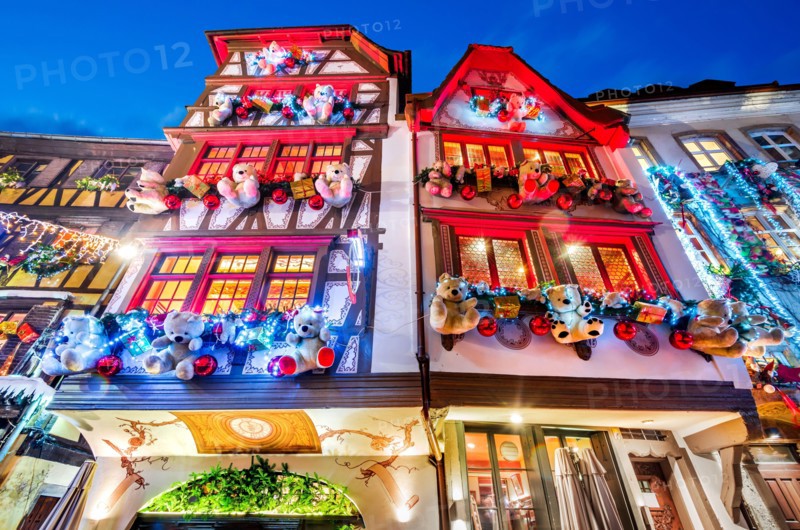 Strasbourg, France - Street winter decorations in central Strasbourg, Christmas Market in Alsace.