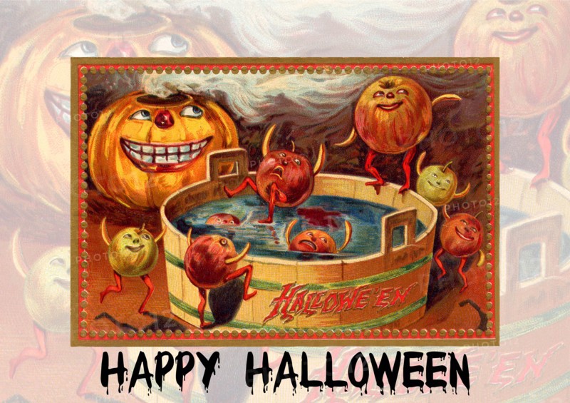 Vintage halloween greetings. Pumpkin-Head's bath time. Guaranteed to raise a smile.