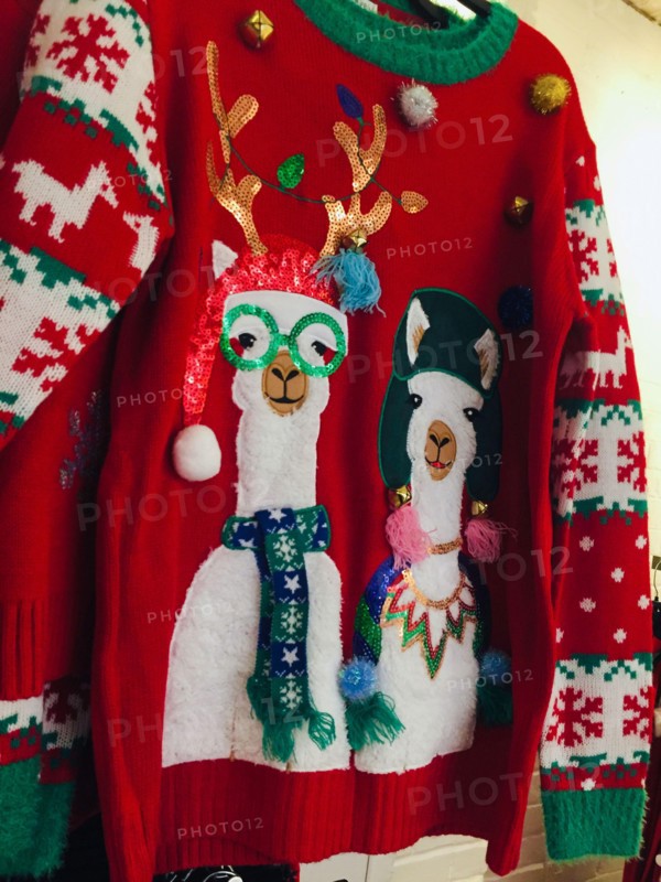 Macy's flagship department store features humorous ugly sweaters during the holiday season, New York City, USA