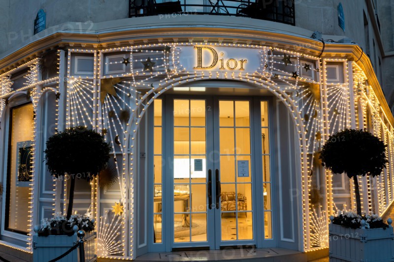 Dior with Christmas lights on avenue Montaigne - Paris, France