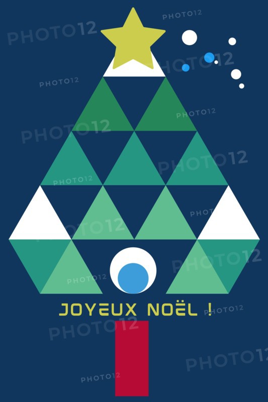 Merry Christmas artistic illustration with tree and French greetings: Joyeux Nöel!