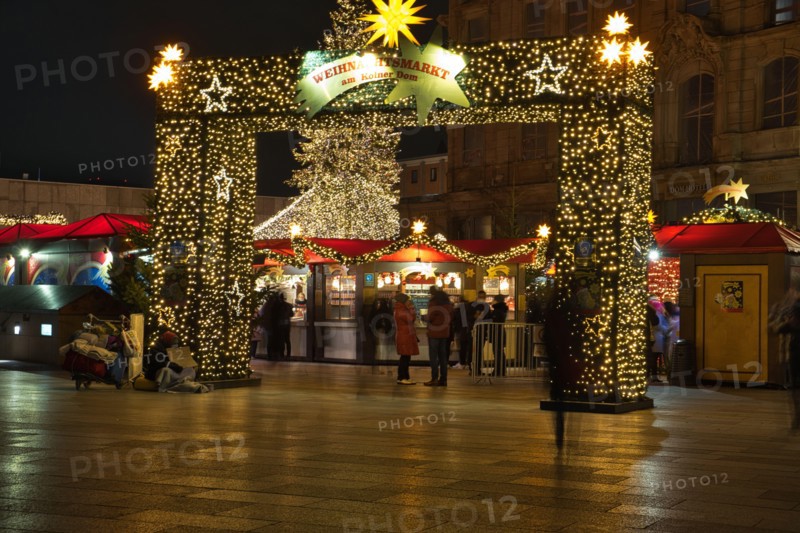 COLOGNE, GERMANY - Dec 06, 2021: view of the traditional cologne christmas market in the dark