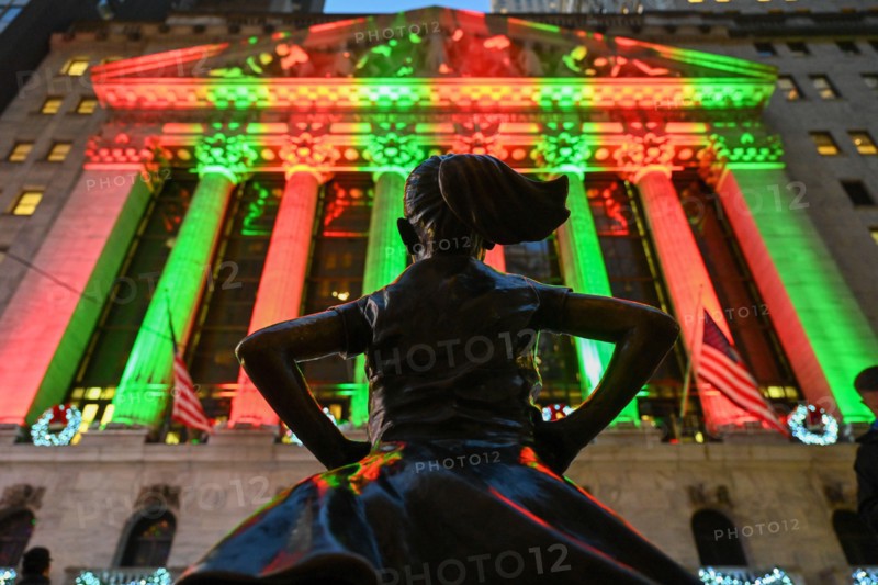 The Fearless Girl statue stands in front of the New York Stock Exchange (NYSE) on Wall Street on December 2, 2022 in New York.
