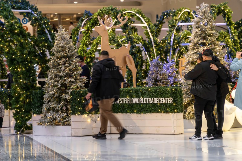 Shoppers and tourists in the Holiday Market in the Westfield Mall in the Oculus in the World Trade Center Transportation Hub in Lower Manhattan in New York on Tuesday, December 6, 2022.  (© Richard B. Levine)