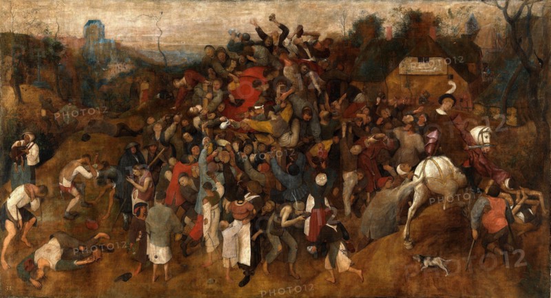 The Wine Of Saint Martins Day painted by the Dutch Renaissance painter Pieter Breughel the Elder in 1565. Breughel was the most important painter of the Dutch and Flemish Renaissance. His choice of subjects was influential, eschewing portraits and religious scenes in favour of local and peasant scenes.