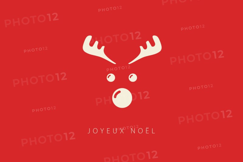 Merry Christmas lettering  in French (Joyeux Noël) with reindeer. Christmas card concept