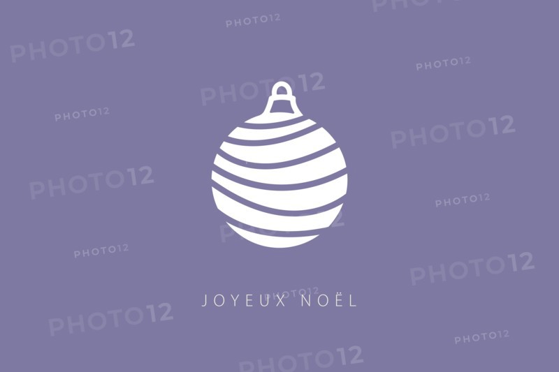 Card with Merry Christmas lettering  in French (Joyeux Noël) and christmas ball
