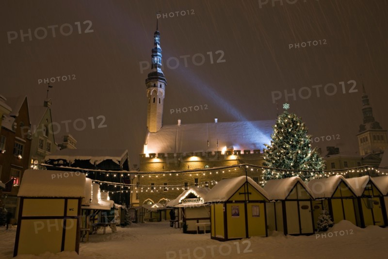 Christmas market at town hall square in Tallinn, Estonia