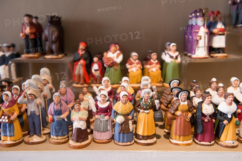 Ceramic figurines on display at Atelier Arterra, a workshop and store located in the Panier neighborhood of Marseille, France.