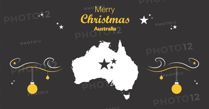 Merry Christmas Map Australia black