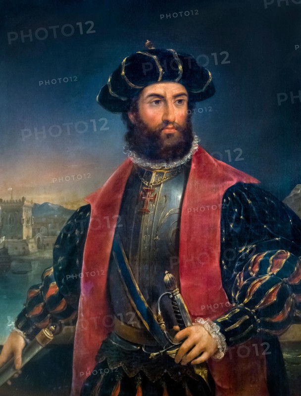 Vasco de Gama. Portrait of the Portuguese explorer, Vasco da Gama, 1st Count of Vidigueira (c. 1460–1524) by Antonio Manuel de Fonseca, oil on canvas, 19thC. Vasco de Gama was the first European to reach India by sea.