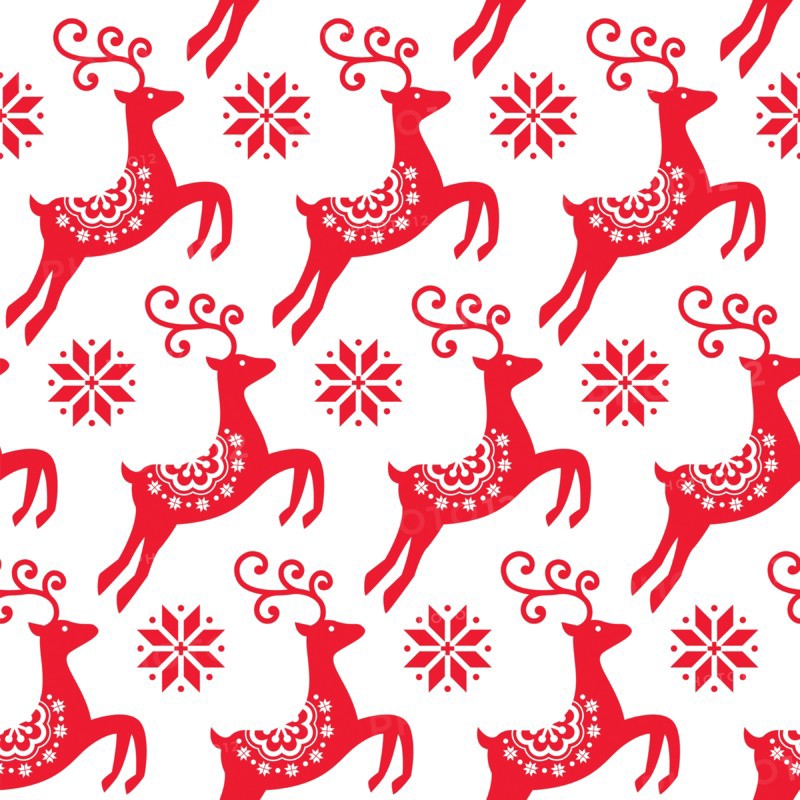 Scandinavian folk art Christmas vector pattern, Nordic red seamless design with reindeer and snowflakes  Xmas cute vector wallpaper, Norwegian repetit