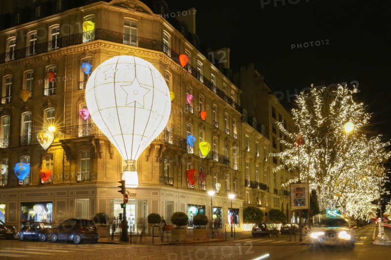 The boutique Dior decorated for Christmas, Paris, France.