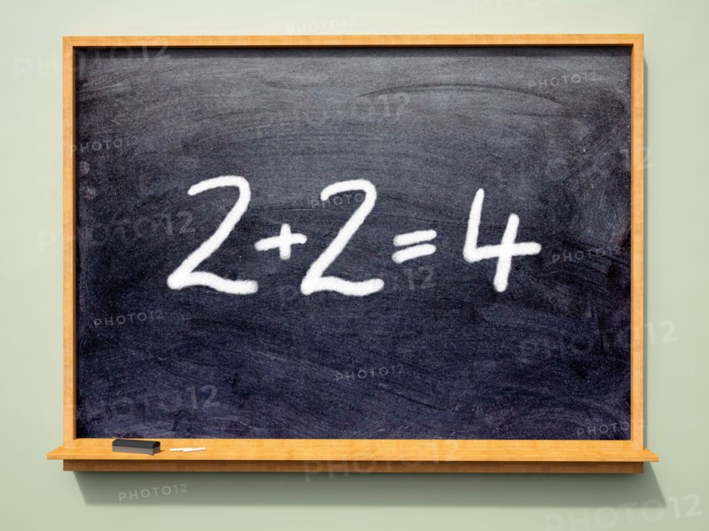 2+2=4 sum written on a School blackboard