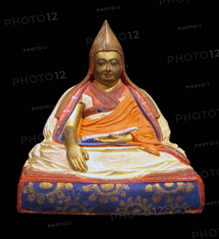 Mongolia: Gilded image of the Fifth Dalai Lama (1617-1682). Mongolia, 19th century CE. Photo by Gryffindor (CC BY-SA 3.0 License).  Ngawang Lobsang Gyatso, the Great Fifth Dalai Lama, was a political and religious leader in seventeenth-century Tibet. Ngawang Lozang Gyatso was the ordination name he had received from Panchen Lobsang Chökyi Gyaltsen, who was responsible for his ordination.  He was the first Dalai Lama to wield effective political power over central Tibet, and is frequently referred to as the 'Great Fifth Dalai Lama'.