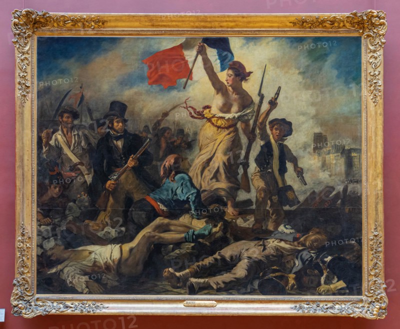 Paris, France - 21 05 2021: Louvre Museum. Denon wing. Liberty leading the people painting by Eugene Delacroix
